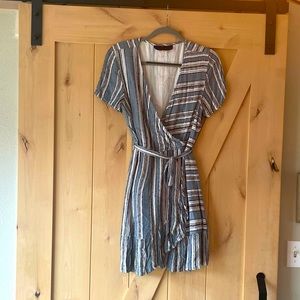 Flouncy Striped Ruffle Wrap Dress Francesca L